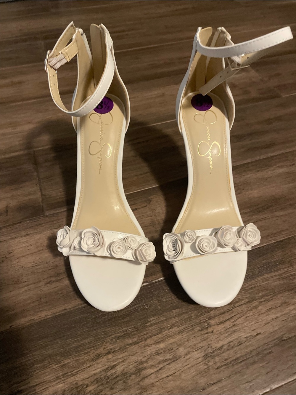 Jessica Simpson Cream Rose-Embellished Ankle-Strap Heels
